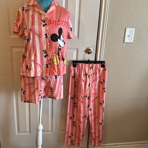 Pink Striped Pajama Set with Cartoon Design